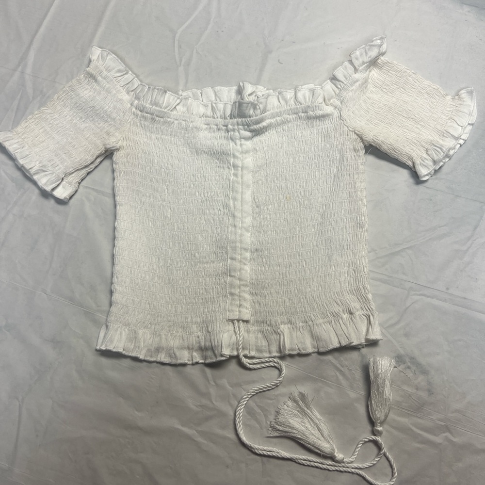 Windsor White Ruffled Off-Shoulder Blouse - size S